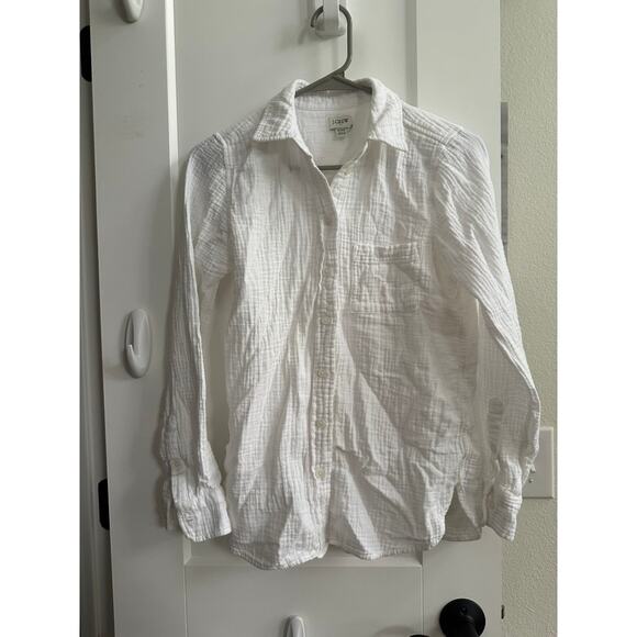 J. Crew White 100% Cotton Gauze Button Front Shirt Womens Sz XXS IMPERFECT - Picture 1 of 9